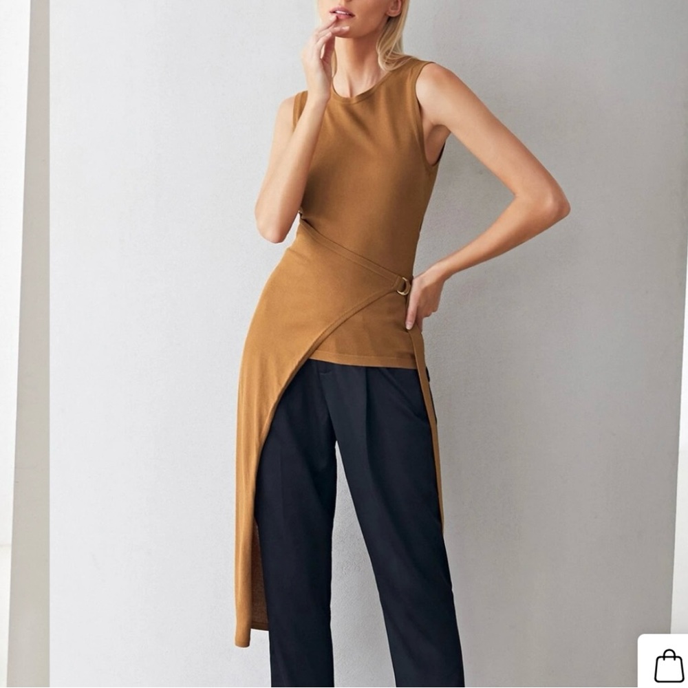 Rusty Brown  Asymmetrical Belted Top
